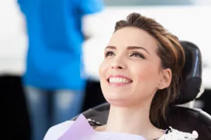 smiling woman at dental office